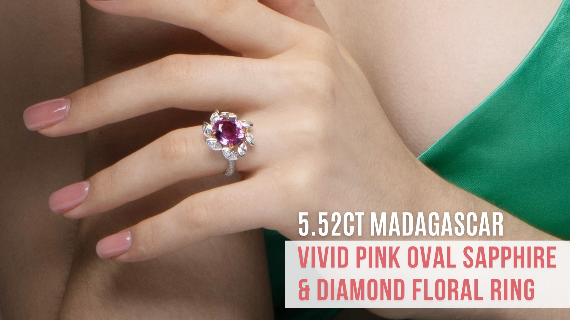 5.52ct Vivid Pink Oval Sapphire and Diamonds Ring - J318257R