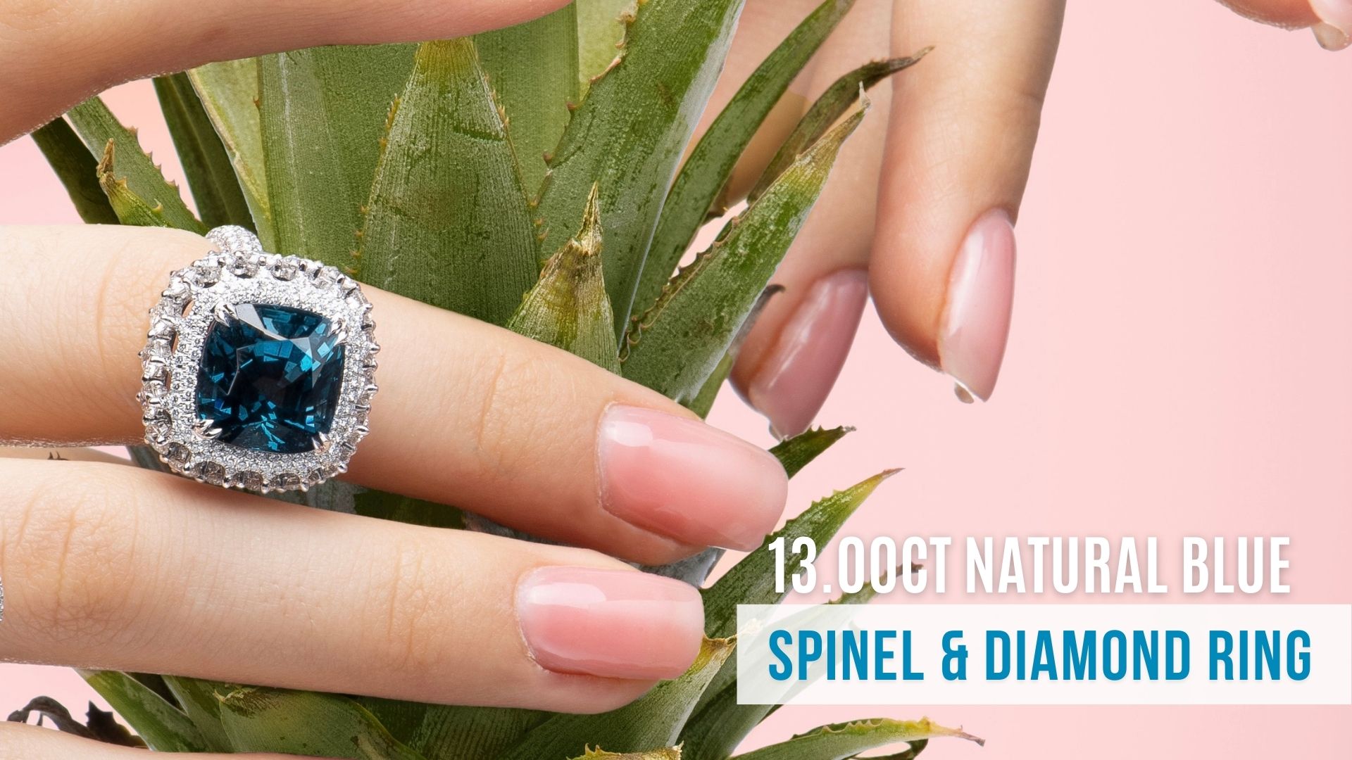 13.00ct Natural Blue Spinel & Diamond Ring