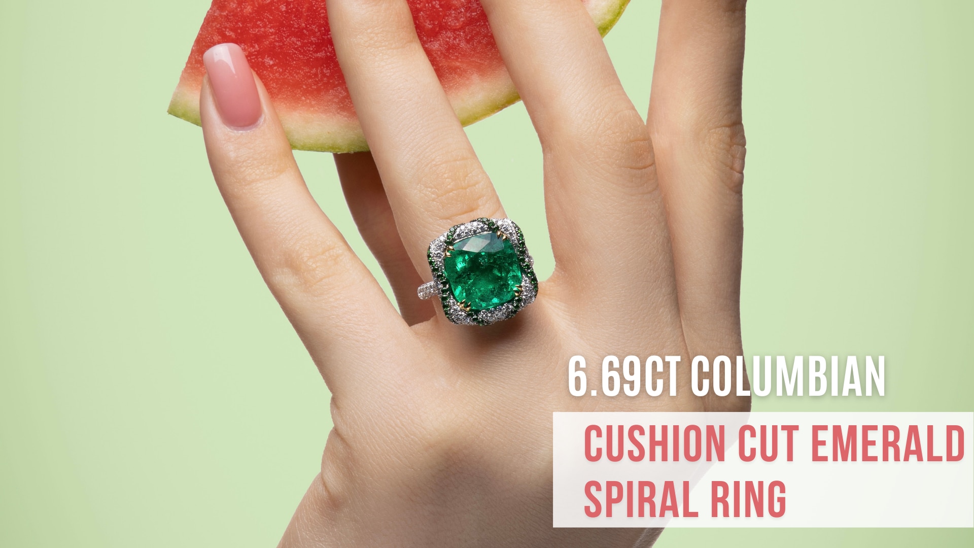 6.69ct Columbian Cushion Cut Emerald Diamond Ring - J364167R
